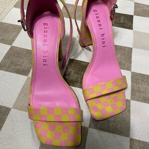 Gianni Bini Pink and Yellow Checkered Heels